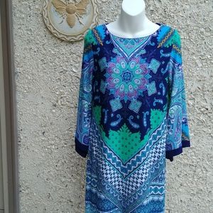 Multicolor blue and green sheath dress.